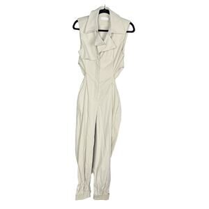 Jonathan Simkhai 0 Cream Rayley Cutout Crepe Jumpsuit Stretch Button Open Back